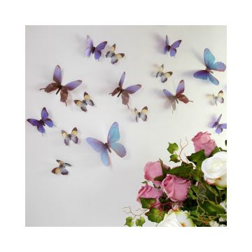 Set 18 autocolante 3D Ambiance Butterflies, albastru