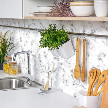 Set 24 autocolante pentru perete Ambiance Black and White Marble, 10 x 10 cm