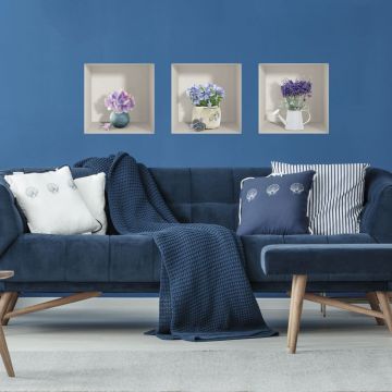 Set 3 autocolante 3D pentru perete Ambiance Purple Bouquets