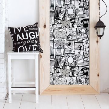 Autocolant decorativ, model benzi desenate, alb/negru, 67.5cmx15m, Gekkofix, Comics
