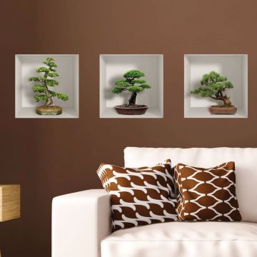 Set 3 autocolante 3D pentru perete Ambiance Bonzais