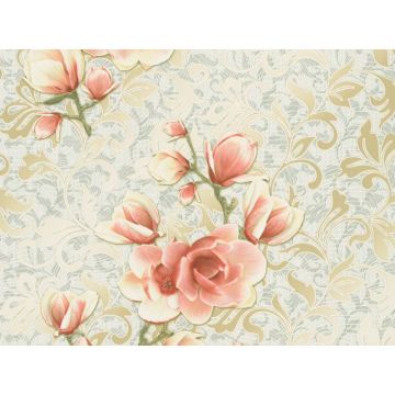 Tapet hartie, crem, model floral, 10.05 x 0.53 m