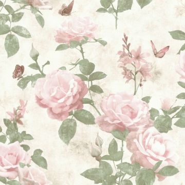 Tapet hartie Rasch Best Of 215007, roz+alb+verde, model floral, 10 x 0.53 m