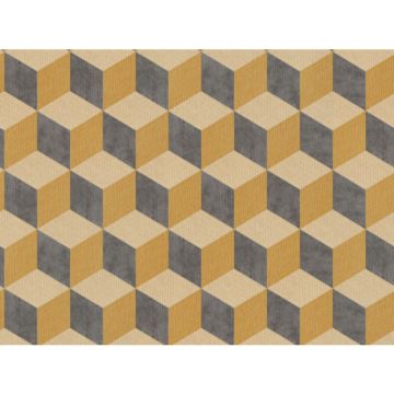 Tapet vinil Cubiq 220367, galben, model geometric 3D, 10 x 0.53 m