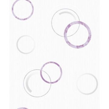 Tapet vinil Grandeco Fusion, A24803, gri+mov, model geometric cercuri 10 x 0.53 m