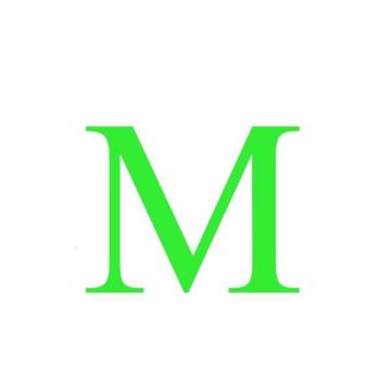 Sticker decorativ, Litera M, inaltime 15 cm, verde fluorescent