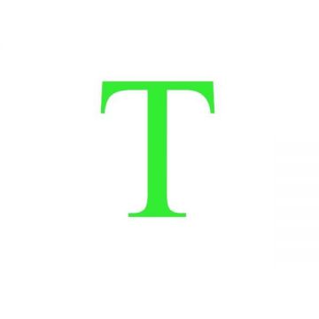 Sticker decorativ, Litera T, inaltime 15 cm, verde fluorescent