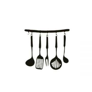Sticker decorativ, unelte de bucatarie, negru, 40x36 cm