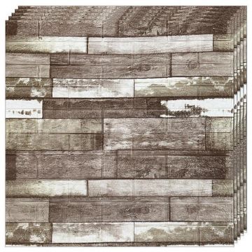 Set 10x Tapet Caramida 3D Teno®, Model Lemn, suprafata acoperire 5.3. mp, 70x77 cm, maro inchis
