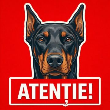 Banner indicator avertizare Atentie Caine Doberman 30x30cm
