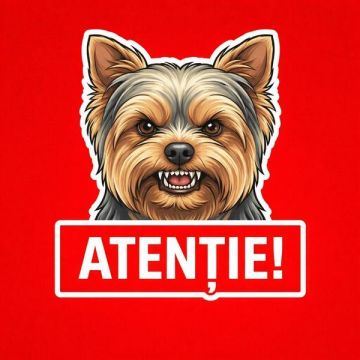 Banner indicator avertizare Atentie Caine Yorkshire Terrier 30x30cm