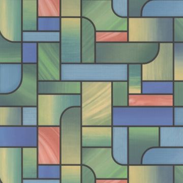 Folie geam autoadeziva, vitraliu, efect geam sablat, model geometric, semitransparent/multicolor, 67.5cmx15m, Gekkofix, Church